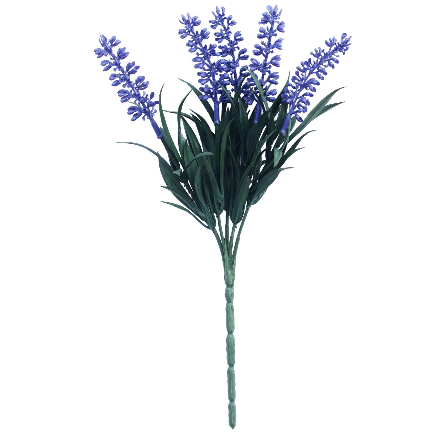 Artificial lavender plant with blue flowers on a white background