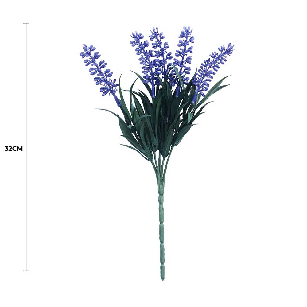 Artificial lavender plant with measurement on a white background
