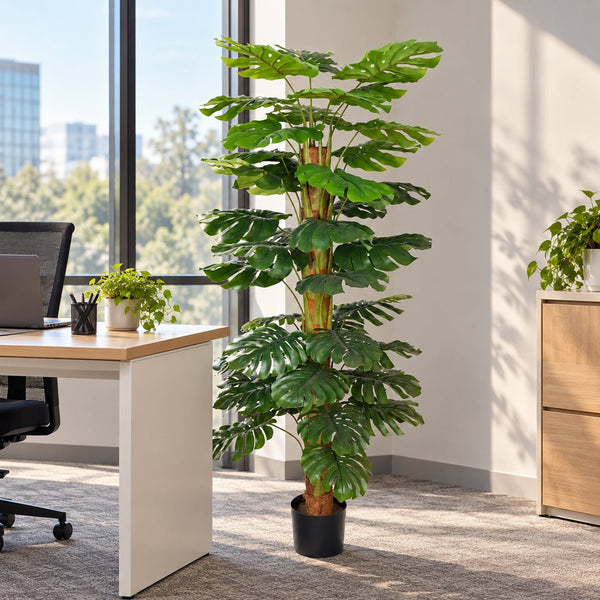 Artificial Monstera Plant 145cm - Premium Split Leaf with Textured Trunk — gallery image 5