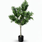 Potted artificial olive tree on a white background