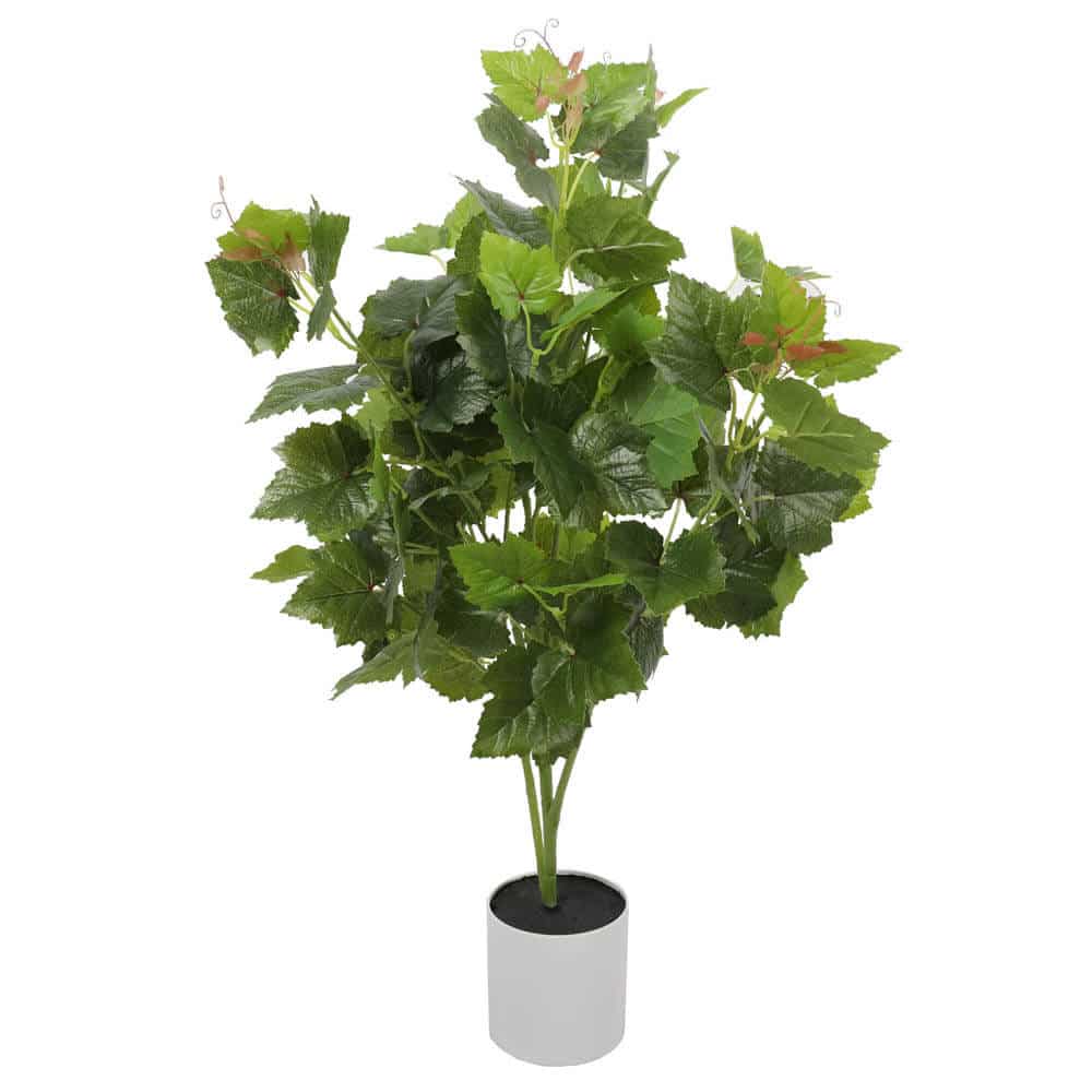 Artificial potted plant with green leaves on a white background