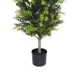Potted artificial tree with green leaves on a white background
