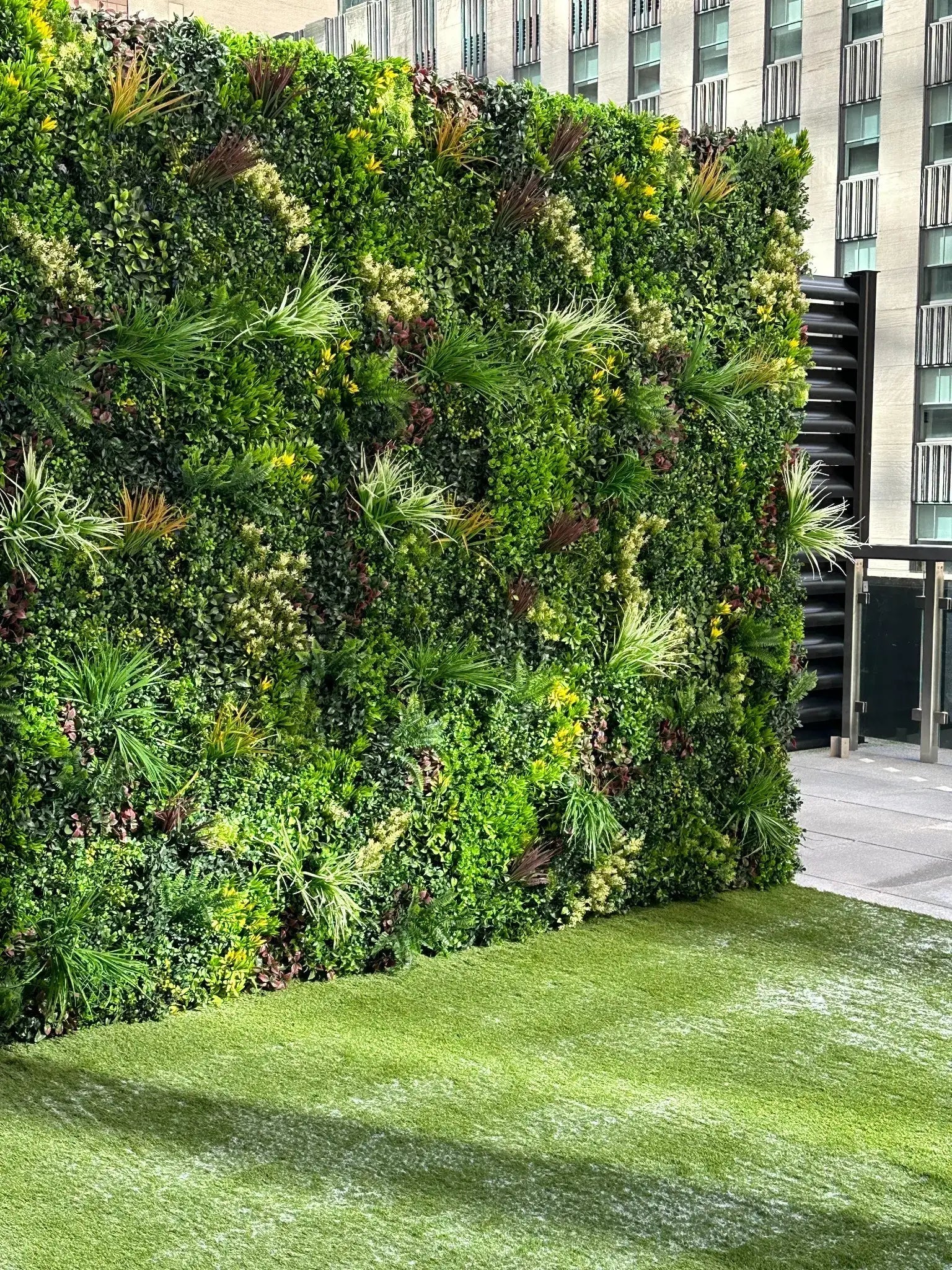 Green living wall in front of a building