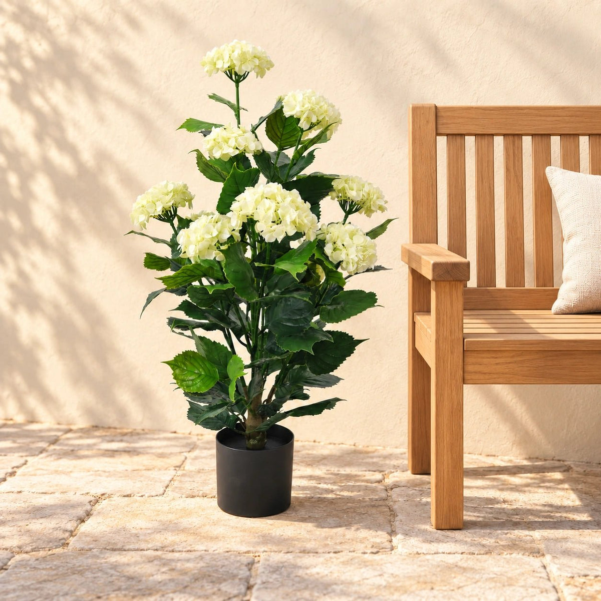Artificial White Hydrangea Tree 90cm - UV Resistant Flowering Plant - Designer Vertical Gardens artificial hydrangea Artificial Trees