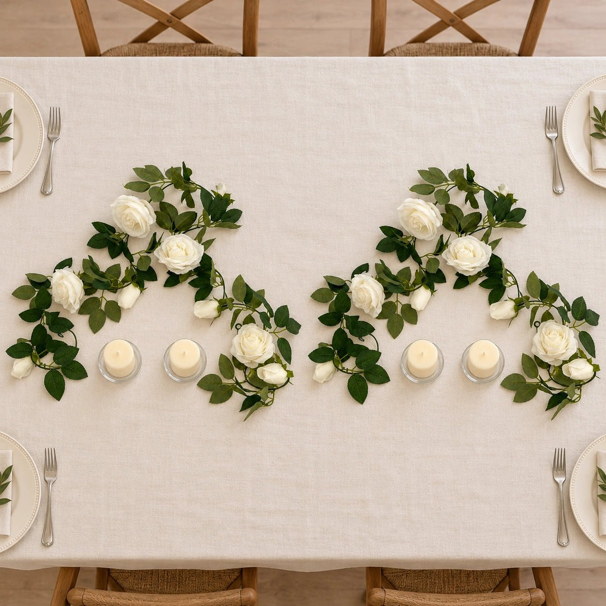 Artificial White Rose Garland 190cm - Designer Vertical Gardens garland hanging garland