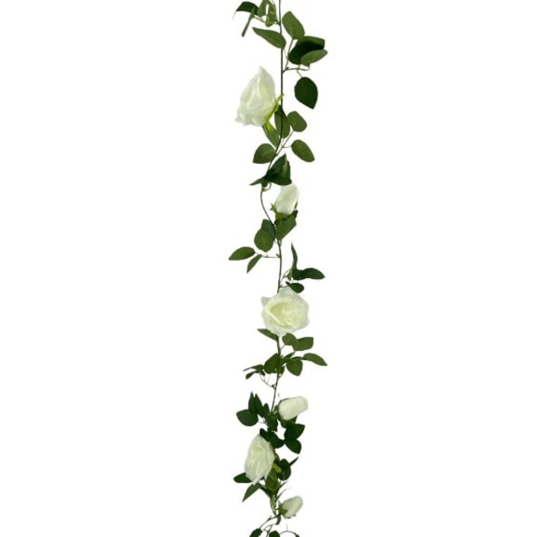 Artificial White Rose Garland 190cm — gallery image