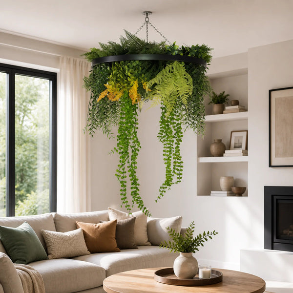 Black Artificial Hanging Eucalyptus Disc Chandelier with Trailing Foliage — 60cm — gallery image 15