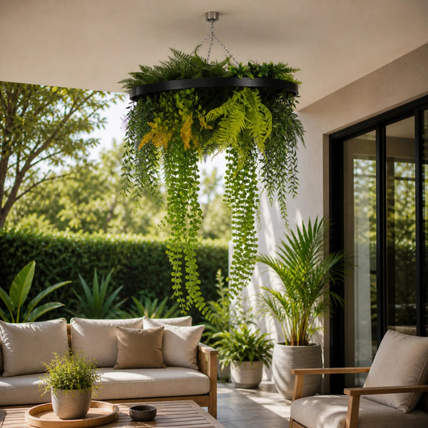 Black Artificial Hanging Eucalyptus Disc Chandelier with Trailing Foliage — 60cm — gallery image 16