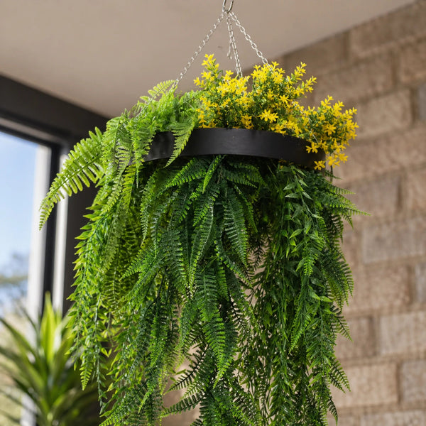Black Framed Hanging Disc with Tropical Foliage — gallery image 3
