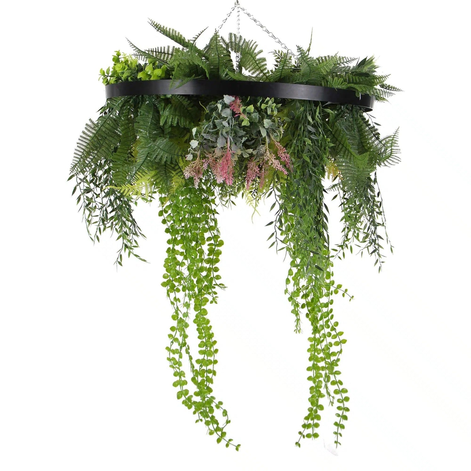 Black Framed Roof Hanging Disc With Draping Life - Like Plants 60cm - Designer Vertical Gardens hanging plants