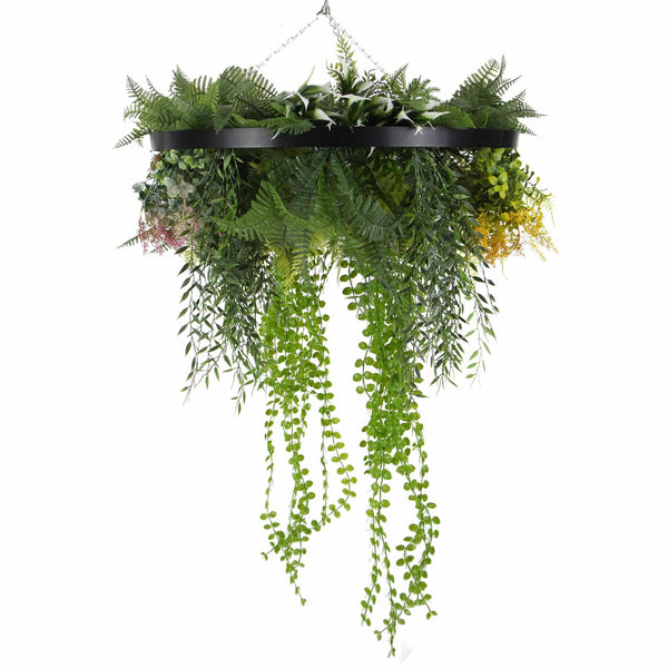 Black Artificial Hanging Eucalyptus Disc Chandelier with Trailing Foliage — 60cm — gallery image 10