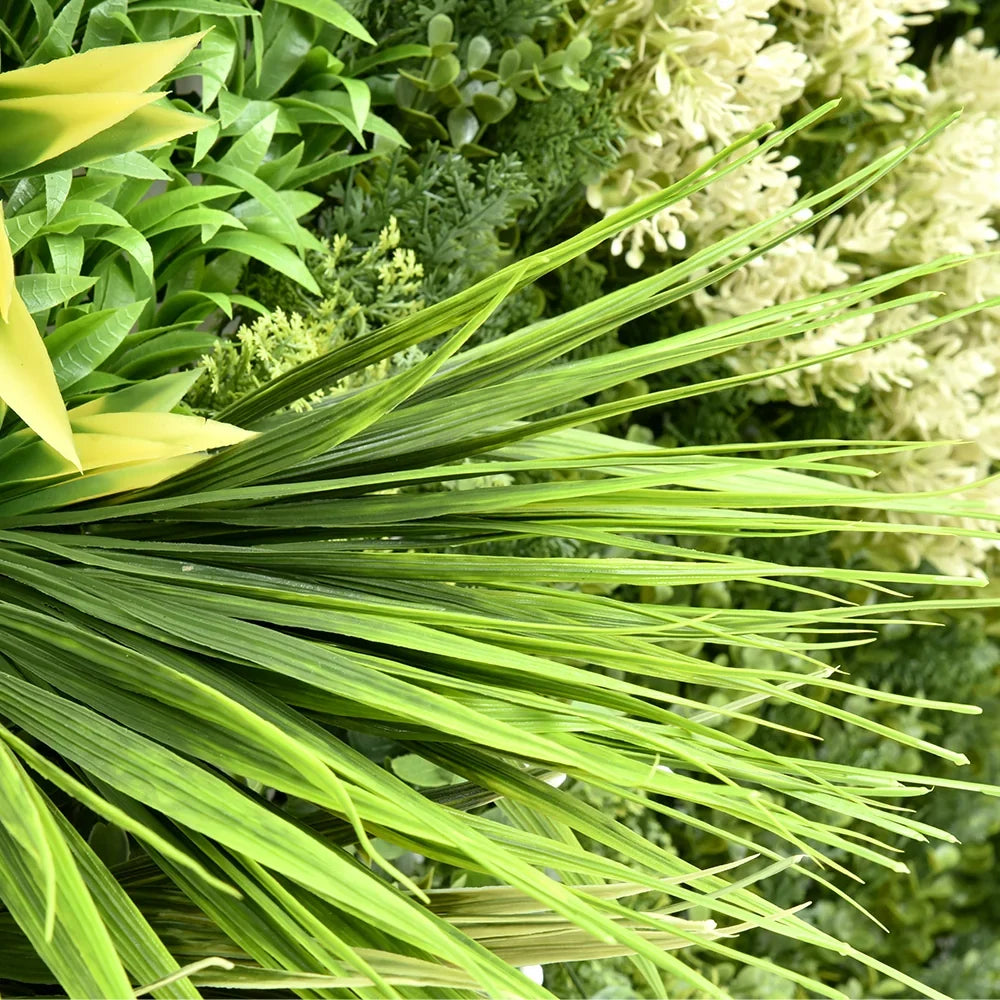 Botanical Symphony artificial green wall panel 1m x 1m, foliage detail 2