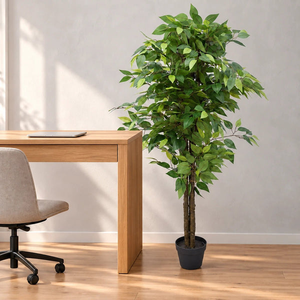 Bushy Artificial Ficus Tree 140cm - Dark Trunk — gallery image 6