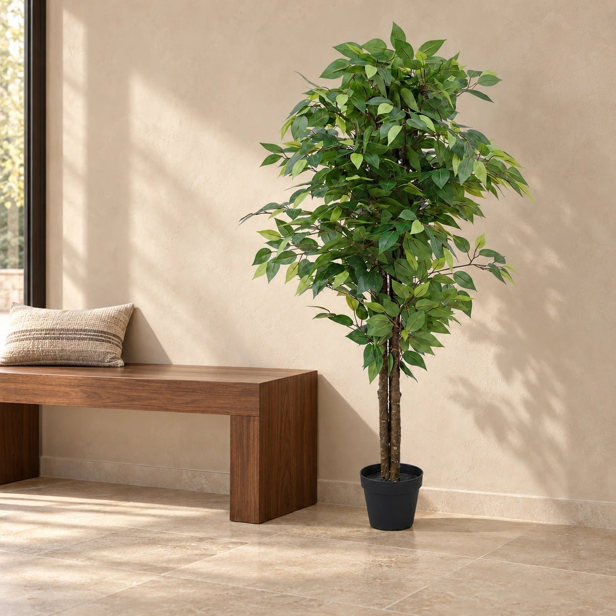 Bushy Artificial Ficus Tree 140cm - Dark Trunk - Designer Vertical Gardens artificial bushy tree artificial Ficus tree