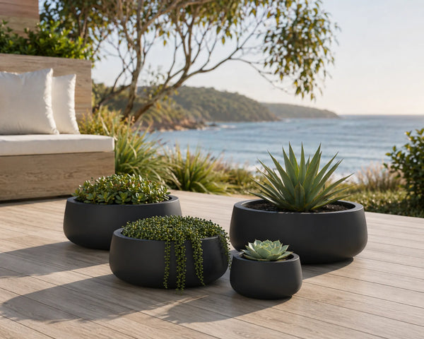 Luxury Soft Tapered Bowl Planter Set of 4 | Matt Black, White & Grey | Premium Pot Range — gallery image 7