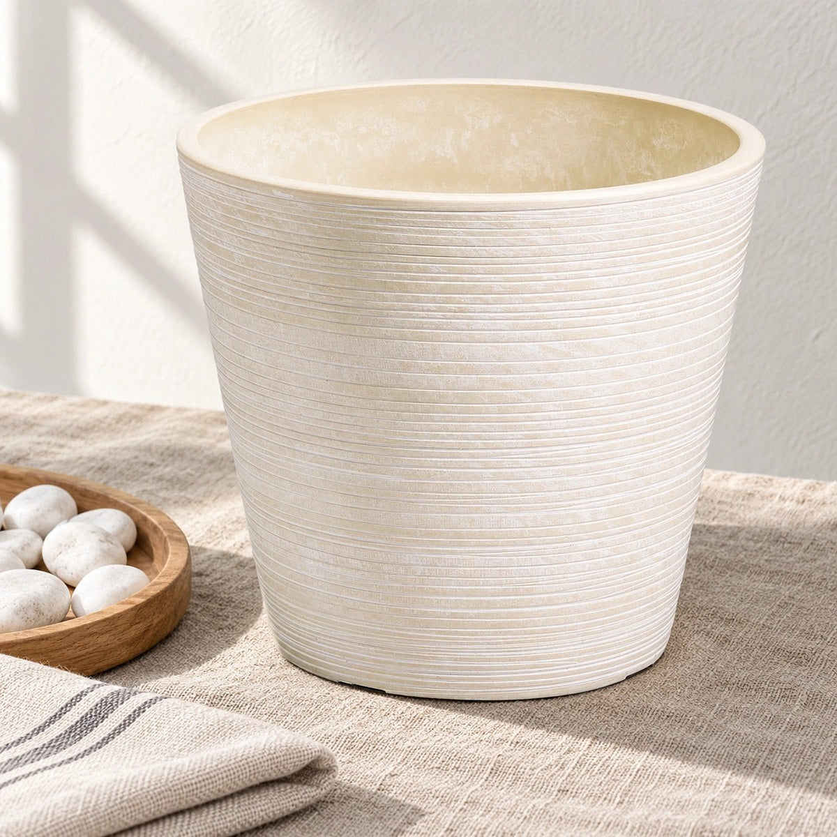 Cream and White Engraved Pot 14cm - Designer Vertical Gardens Pots