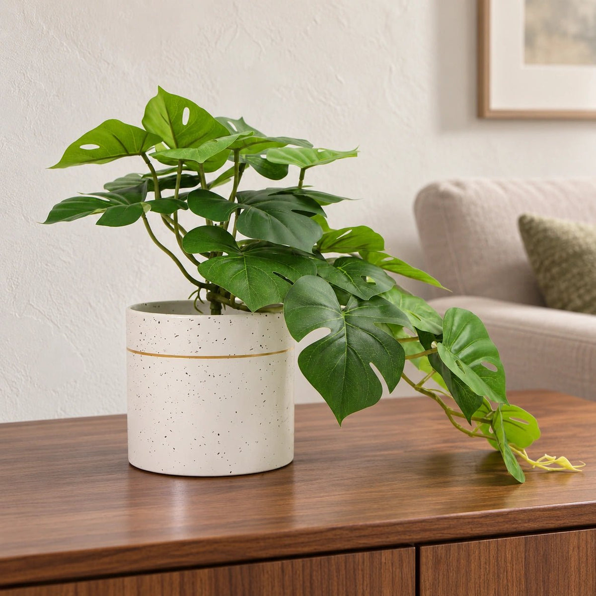 Decorative Ceramic Bowl Potted Artificial Monstera Plant 30cm - Designer Vertical Gardens artificial indoor plants artificial monstera in pot