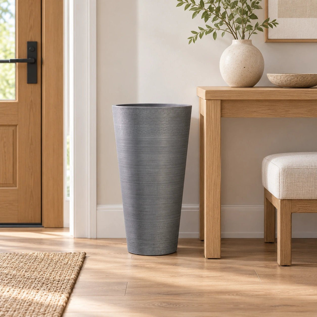 Decorative Large Modern Grey Round Planter 71cm - Designer Vertical Gardens Pots