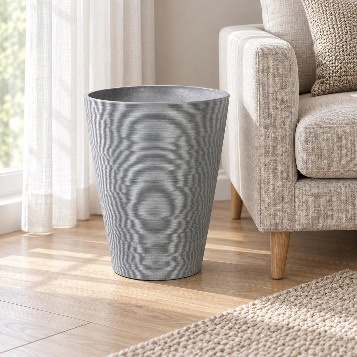 Decorative Textured Round Grey Planter 47cm - Designer Vertical Gardens Pots