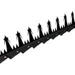 Black hedge trimmer blade with arrow-shaped teeth on a white background