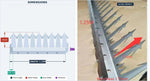 Metal spike fence with dimensions labeled on a white background