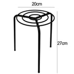 Black metal plant stand with dimensions labeled on a white background
