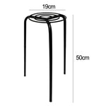 Black metal stool with dimensions labeled on a white background