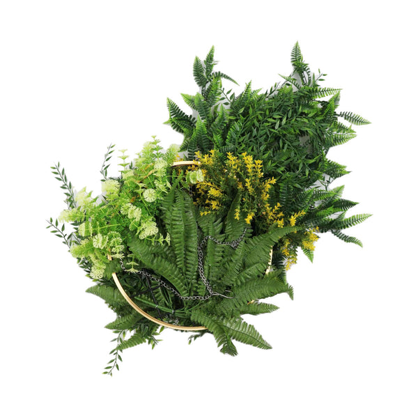 Gold Artificial Hanging Plant Disc Chandelier with Trailing Tropical Foliage — 40cm UV Resistant — gallery image 9