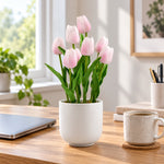 Flowering Pink Artificial Tulip Plant Arrangement With Ceramic Bowl 35cm - Designer Vertical Gardens Artificial Shrubs and Small plants Flowering plants