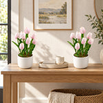 Flowering Pink Artificial Tulip Plant Arrangement With Ceramic Bowl 35cm - Designer Vertical Gardens Artificial Shrubs and Small plants Flowering plants