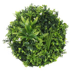 Round artificial topiary ball with green leaves on a white background