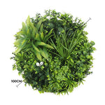 Artificial greenery ball with a size indicator on a white background