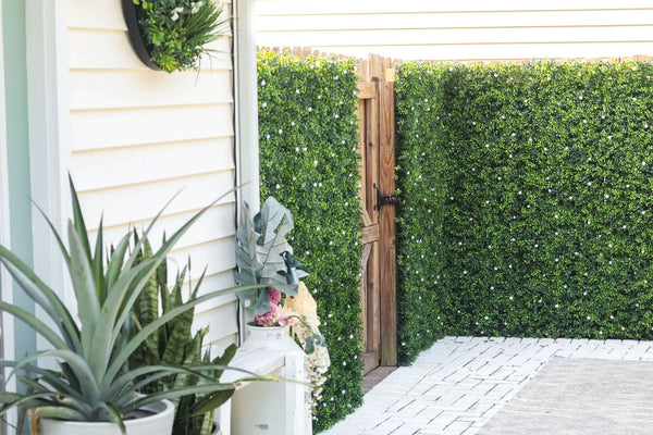 Flowering White Artificial Green Wall Disc UV Resistant 50cm (Black Frame) — gallery image 12