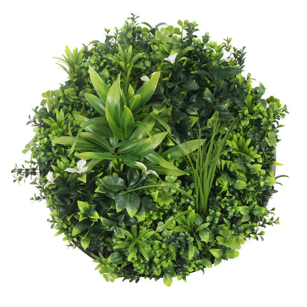 Flowering White Artificial Green Wall Disc UV Resistant 50cm (Black Frame) - image 2