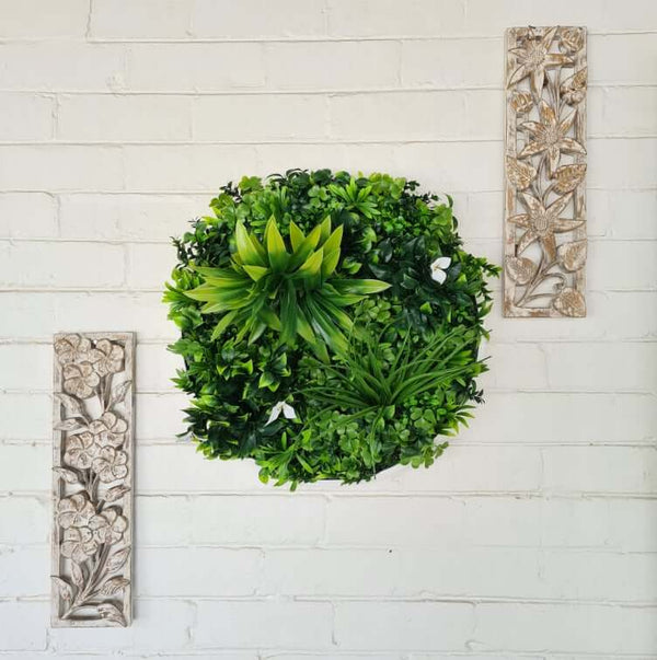 Flowering White Artificial Green Wall Disc UV Resistant 50cm (White Frame) — gallery image 10