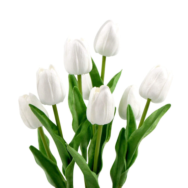 Flowering White Artificial Tulip Plant Arrangement With Ceramic Bowl 35cm — gallery image 6