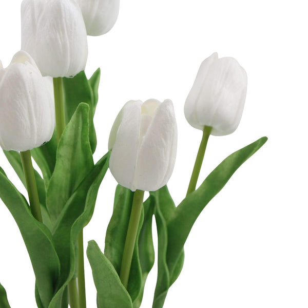 Flowering White Artificial Tulip Plant Arrangement With Ceramic Bowl 35cm — gallery image 4