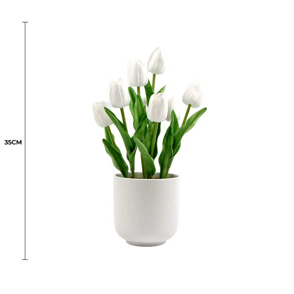 Flowering White Artificial Tulip Plant Arrangement With Ceramic Bowl 35cm — gallery image 3