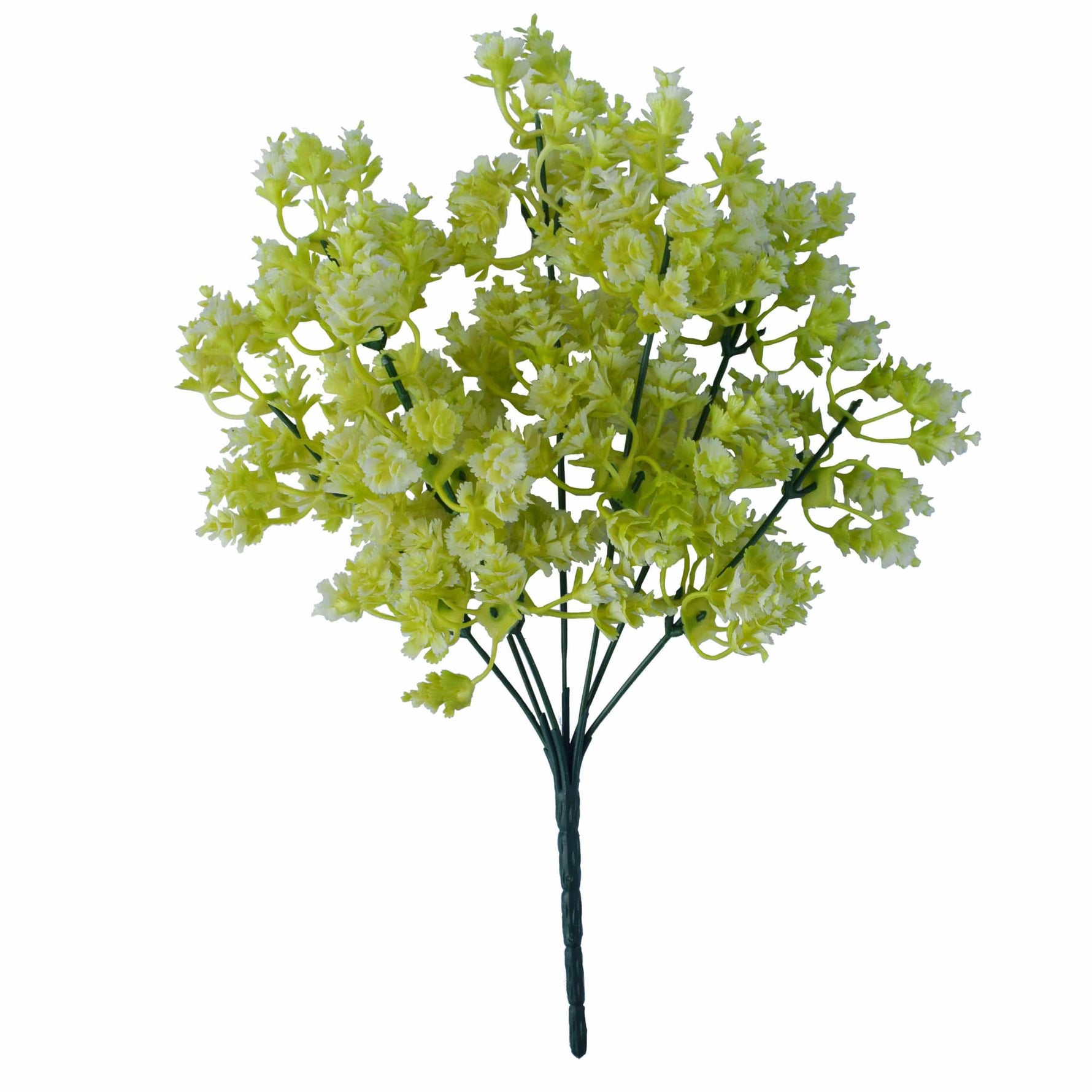 Bouquet of artificial green flowers on a white background