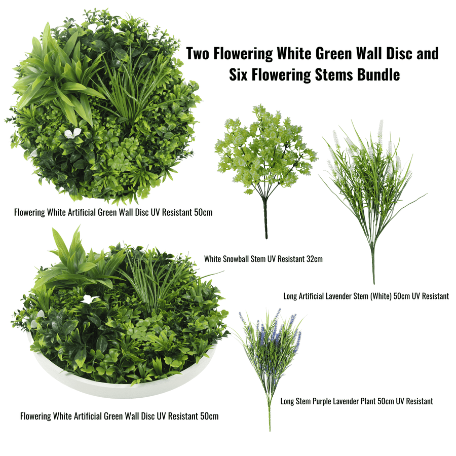 Flowering White Green Wall Discs 50cm - 2 Pack with 6 Flowering Garlands