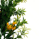 Artificial green plant with yellow flowers on a white background