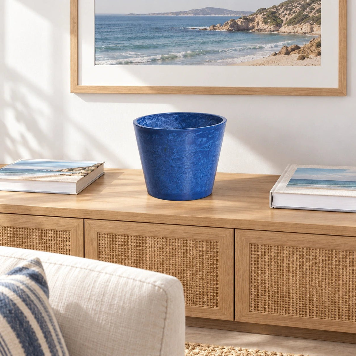 Glossy Blue Garden Pot 25cm — gallery image