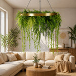 Gold Artificial Hanging Plant Disc Chandelier with Realistic Trailing Foliage — 80cm Limited Edition UV Resistant - Designer Vertical Gardens hanging fern hanging garland