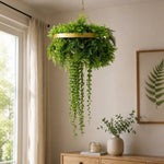 Gold Artificial Hanging Plant Disc Chandelier with Trailing Foliage & Pearls — 40cm UV Resistant - Designer Vertical Gardens artificial hanging basket artificial hanging fern