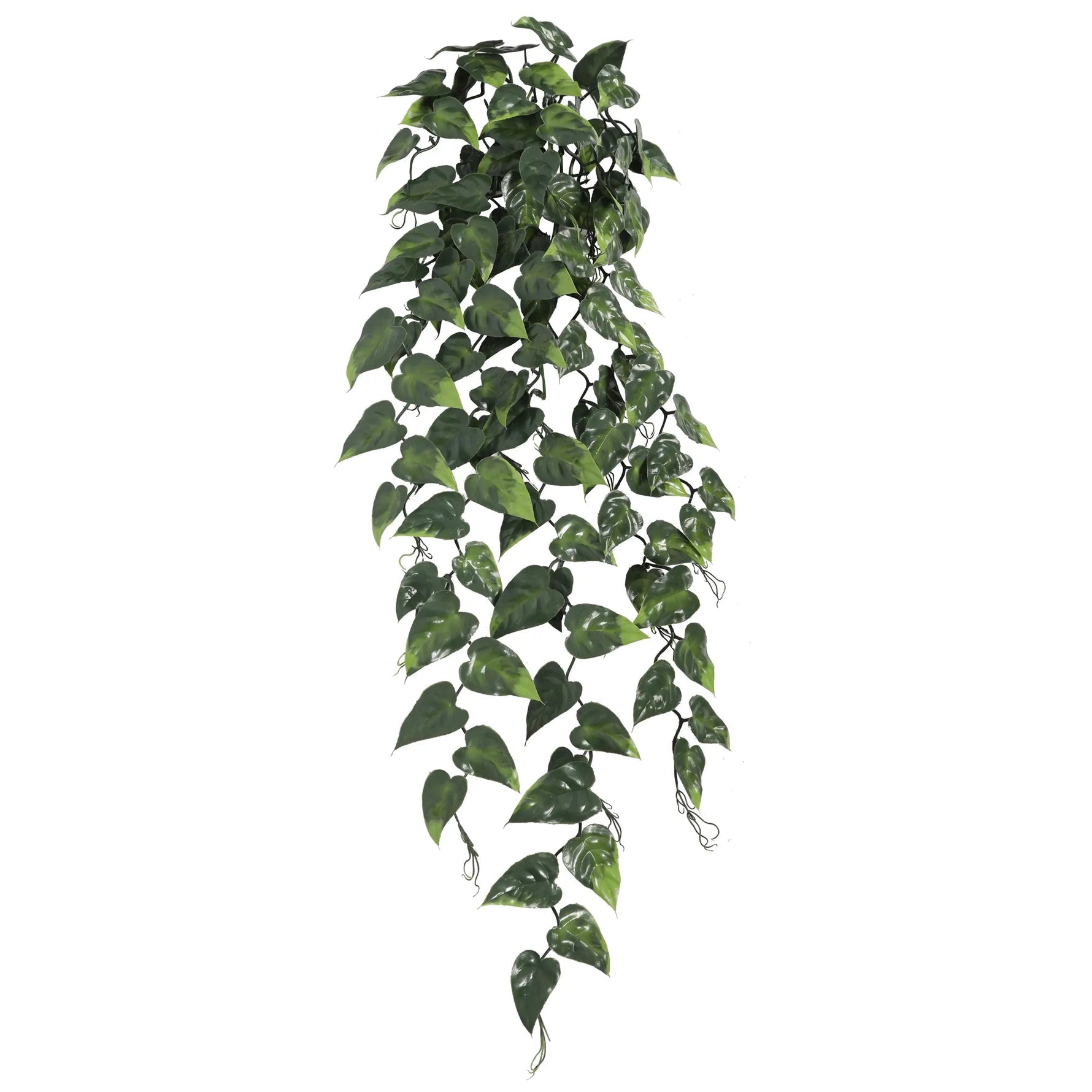Artificial hanging plant with green leaves on a white background