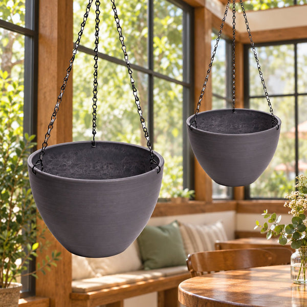 Hanging Grey Plastic Pot with Chain 30cm — gallery image 4