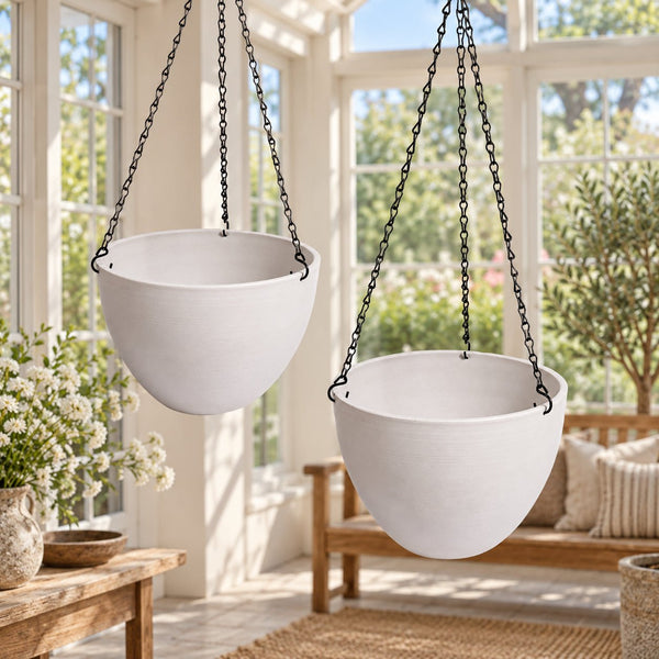 Hanging Rustic White Plastic Pot with Chain 30cm — gallery image 6