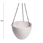 White hanging planter with chains on a white background