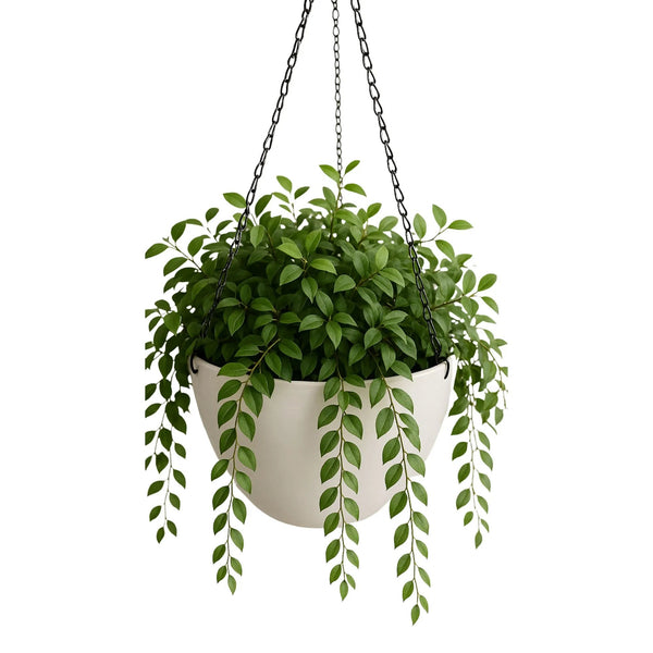 Hanging Rustic White Plastic Pot with Chain 30cm - image 2