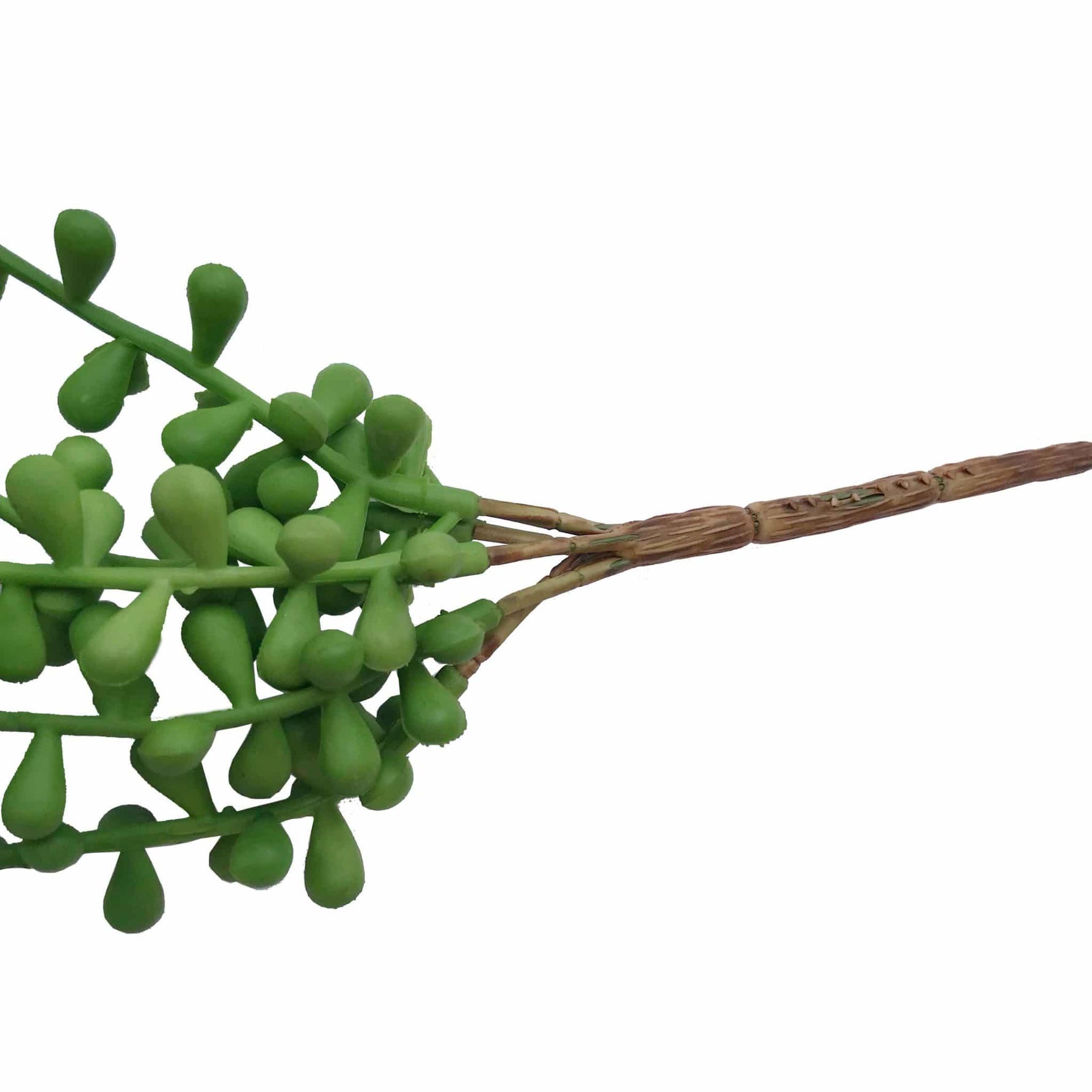 Artificial green leaf branch on a white background
